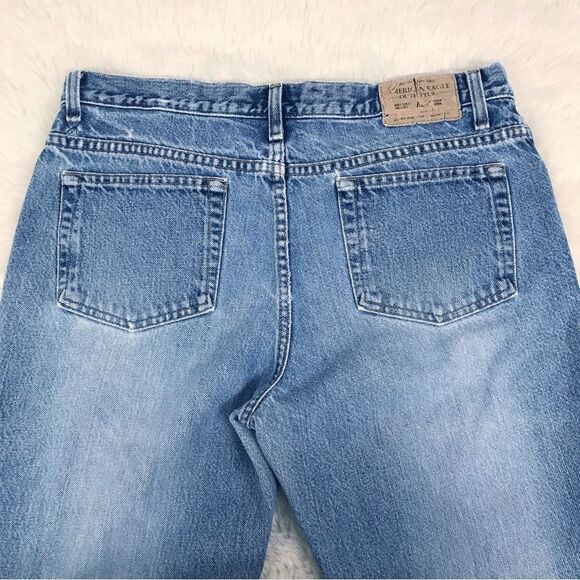 VINTAGE American Eagle Flare Leg Jeans Distressed Low Mid Rise 90s Y2K Size 12 - Picture 10 of 14